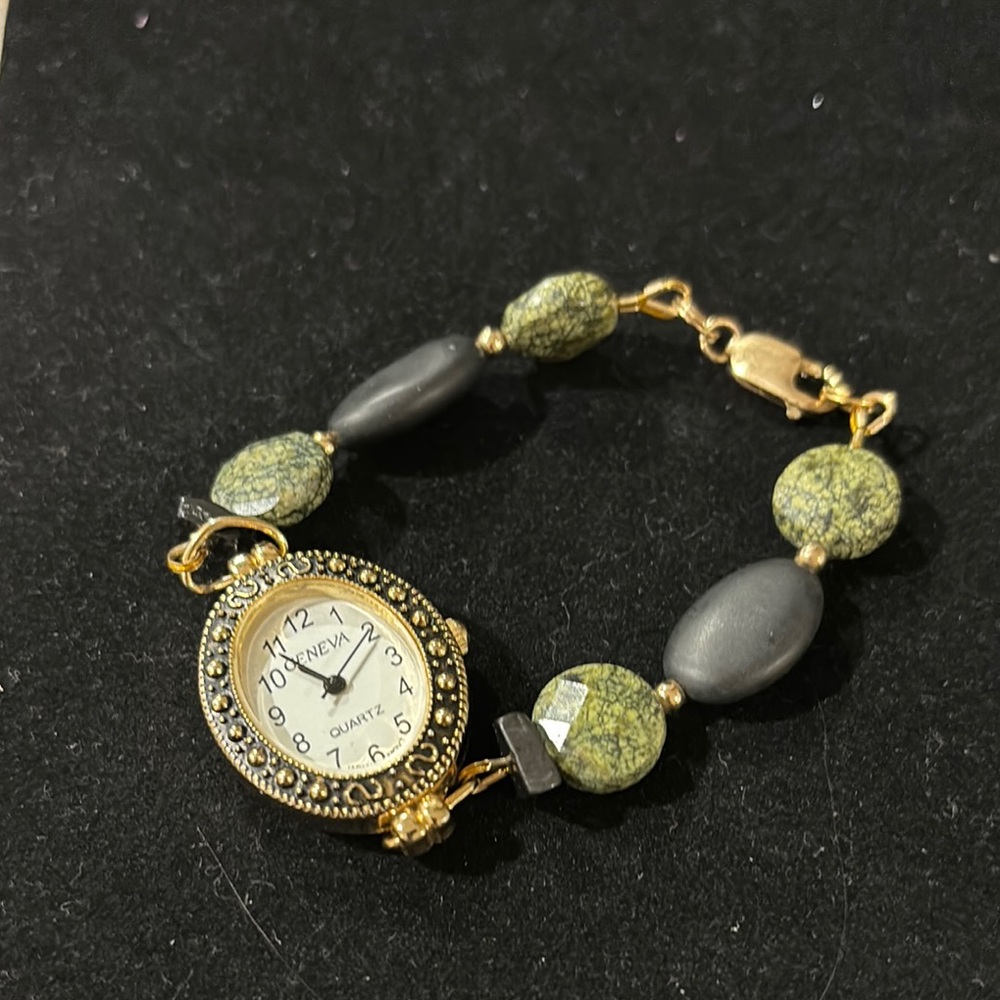 Geneva Green and Black Beaded Women's Watch